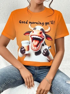 Cross-border European and American foreign trade 2025 new casual fashion high quality animal pattern round neck short sleeve T-shirt WA30