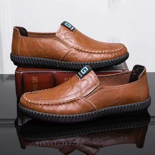 Spring and Summer New Leather Shoes Men's All-match Korean Style British Fashion Trendy Men's Shoes Business Shoes Slip-on Casual Shoes for Hair
