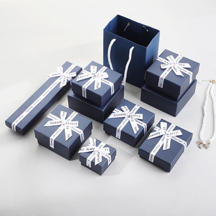 New English Letter Bow Jewelry Packaging Box Tiandi Cover Necklace Earrings Bracelet Holiday Gift Packaging Box