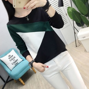 Fleece-lined Warm Thin Fleece Long-sleeved T-shirt Women's 2021 Autumn and Winter Korean Style Loose All-match Base Shirt Color Matching Sweater ins Trendy