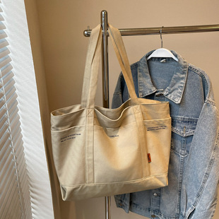 New Fashion Shoulder Bag Women's Casual All-match Commuter Tote Bag Simple Small Letter Large Capacity Canvas Handbag