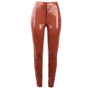 Cross-border European and American Women's Spring and Summer New AliExpress Explosions Mirror PU Leather Pants Tight Hip Women's Long Pants