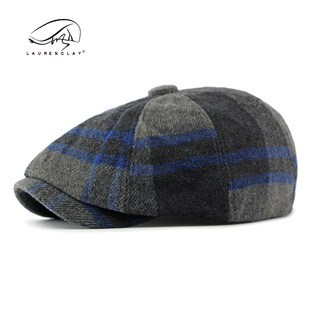 Octagonal hat Autumn New woolen British retro plaid beret women's casual newsboy hat men's painter hat