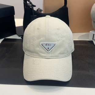 Autumn New Baseball Cap Women's Foreign Trade Triangle Metal Label Fashion Decoration Hole Washed Cotton Cap