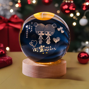 Cross-border luminous crystal ball 3D inner carving night light creative desktop decorative lights to send friends birthday gifts small ornaments