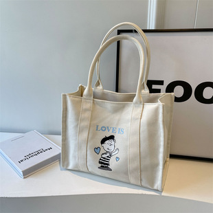 Cute Canvas Bag Casual All-match Shoulder Bag Korean Dongdaemun Cartoon Large Capacity Handbag Underarm Tote Bag