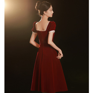 Toast Dress Bride Summer Small Burgundy Engagement Dress Host Dress Usually Wear French Women