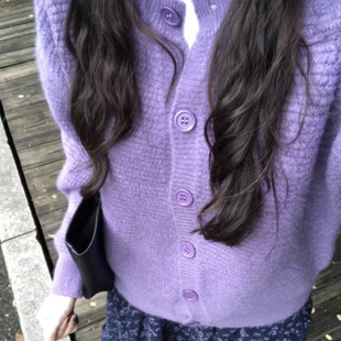2025 Early Autumn Wear a Set of Gentle Style Purple Knitted Cardigan Coat High Waist Floral Half-length Dress for Children