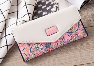 Korean Style Pastoral Small Floral Rhomboid Color Contrast Envelope Buckle Adult Women's Coin Purse with Two-fold Wallet in Hand Long