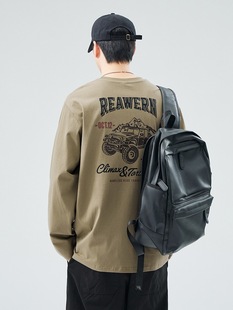 American Heavy Weight 260 Men's T-shirt Men's Long-sleeved Spring 2024 New Outdoor Printed Trendy Brand Men's Tops