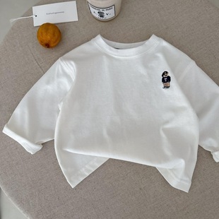 Children's T-shirt 2025 Spring and Autumn Children's Trendy Brand Top Baby Bear Cartoon Base Shirt Women's Western Style Base Shirt