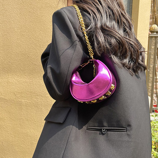 Cross-border bright color mini handbag women's 2024 new chain crescent bag fashion shoulder dumpling bag messenger bag