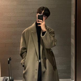 Winter Men's Woolen Coat Fashionable Thickened Korean-style Loose Woolen Coat Men's Long Over-the-knee High-grade Coat