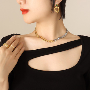 Europe and the United States cross-border jewelry street hipster hip-hop titanium steel necklace personality all-match two-color Cuban chain cold wind accessories