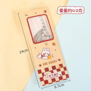 Cartoon set ruler four-piece 20cm ruler suit primary school students cute learning supplies stationery wholesale