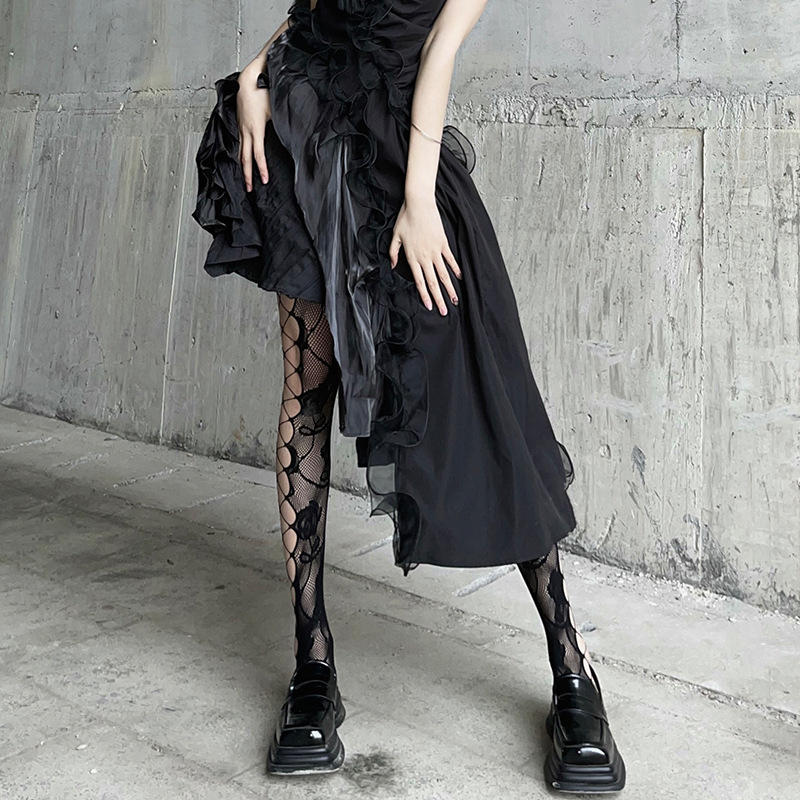 Rose hollow net stockings women pure fishing net stockings women sexy black pantyhose lo socks hot girls wear black stockings