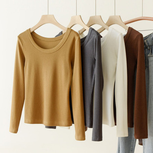 300 Keyouke Silk Wood Fiber Women's plus size Round Neck T-shirt Slim-Fit Slim Long Sleeve Backing Shirt Backing Top