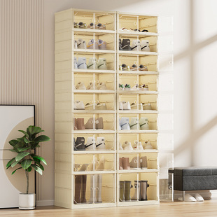Folding Installation-Free Storage Shoe Cabinet Shoe Rack Long and Short Boots Toy Figure Storage Cabinet Plastic Simple Double Row Shoe Box
