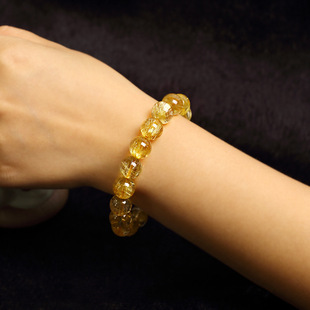 Brazilian Gold Titanium Crystal Natural Golden Hair Crystal Bracelet Original Stone Crystal Bracelet Men's Bracelet Women's Yellow Hair Crystal Jewelry Couple String