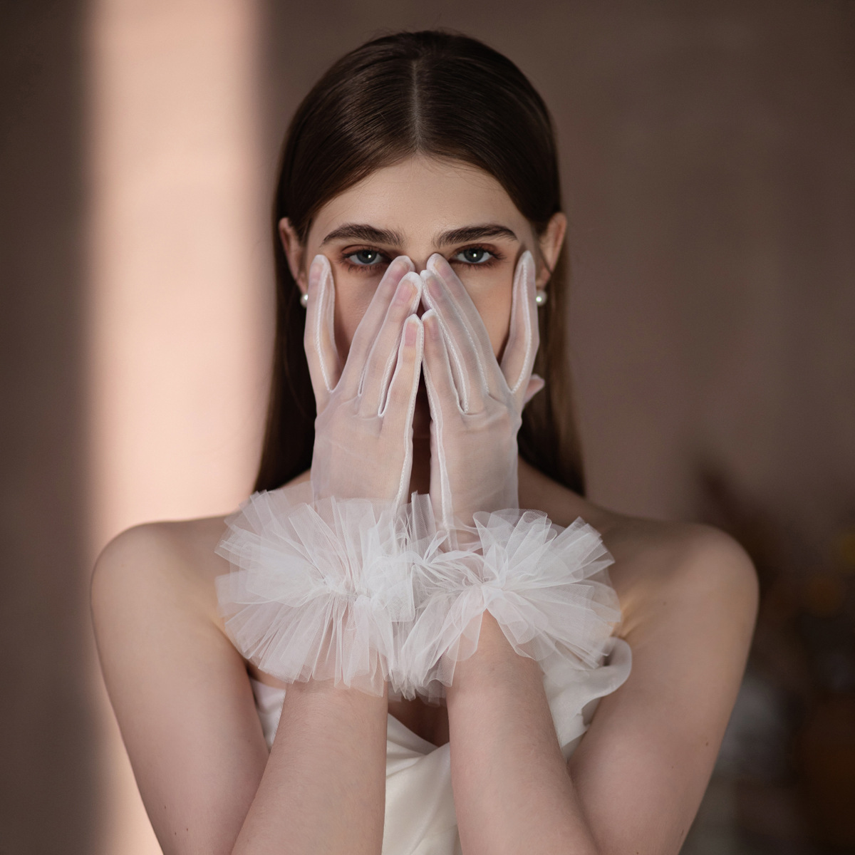 Bride Wedding Ruffled Wedding Gloves Super Fairy White Short Wedding Dress Dinner Party Gloves