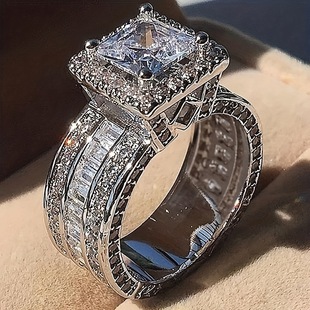 Jiuqin jewelry wholesale cross-border Temu Shein European and American shiny square diamond engagement wedding women's ring
