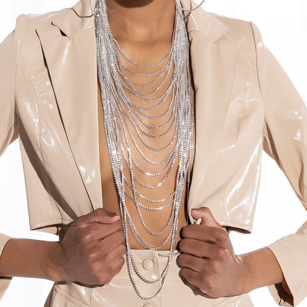 Cross-Border European and American Fashion Exaggerated Multi-Layer Rhinestone Necklace Versatile Dress Banquet Bridal Choker Personalized Jewelry for Men and Women