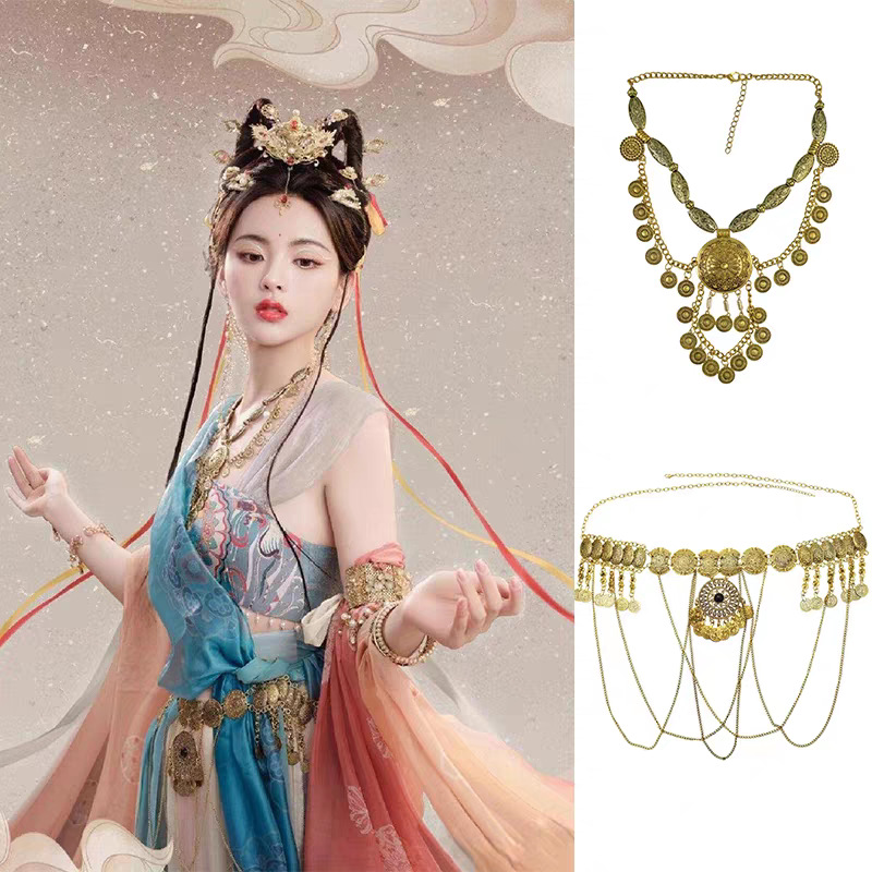 Dunhuang Feitian Exotic Style Necklace Waist Chain Set Female Dance Travel Photo Accessories Retro Ethnic Style Jewelry
