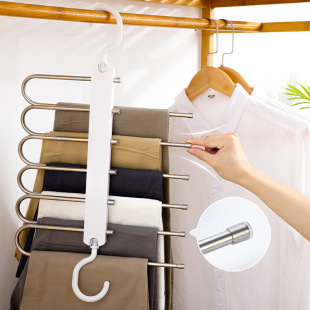 Seamless Telescopic Folding Pants Rack Telescopic Multi-functional Multi-layer Pants Rack Magic Hanger Household Wardrobe Storage Pants Hanger