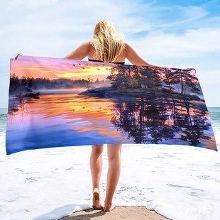 Amazon's Popular Spring and Summer Digital Printing Sunrise Microfiber Beach Towel Quick-Drying Water-Absorbent Swimming Bath