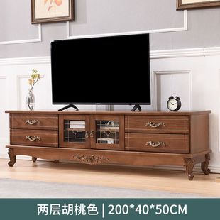 Solid Wood TV Cabinet New American Storage Cabinet Integrated Retro Small Apartment Living Room Log European TV Cabinet