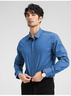 High-grade light business shirt spring and summer 2025 new blue long sleeve seamless anti-wrinkle casual business slim shirt