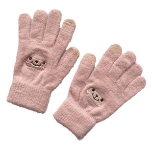 Cartoon Imitation Mink Velvet Embroidered Smiley Face Gloves for Women Winter Fleece-Lined to Heattech and Cold-Proof Touch Screen Plush Gloves Manufacturer Wholesale