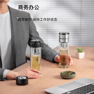 Fuguang double-layer glass Men's tea separation Cup personal special gift box car tea cup gift box gift
