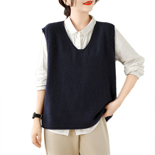 Knitted Vest Women's 2024 New Stacked Outer Wear Loose Waistcoat Large V-neck Sweater Vest