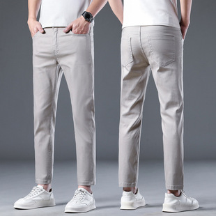 2024 Summer Thin Ice Silk Nine-point Jeans Men's Slim-fit Leggings Stretch All-match Lyocell Nine-point Casual Pants