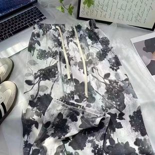 Новые китайские национальные стили ледяные шелковые широкие брюки женские весна-лето 2025 новые прямые брюки с высокой талией