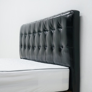 Antique Waffled Black Leather Bed Small Apartment Master Bedroom Modern Extremely Simple Retro Solid Wooden Double Bed