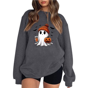 2024 Explosions European Size Women's Shoulder Sleeve Threaded Halloween Sweatshirt