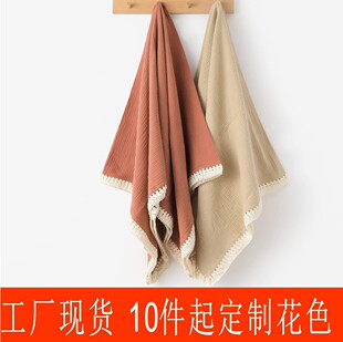 Hot Selling Foreign Trade Cross-border Children's Blanket Double Crepe Wrapped with Pure Cotton Soft Tassel Baby Wrap Towel