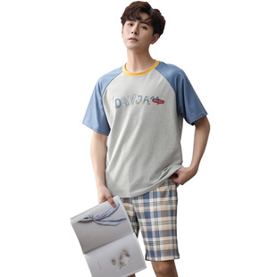 Summer Pajamas Men's Cotton Round Neck Casual Loose Thin Short Sleeve Shorts Outwear Home Wear Suit Manufacturers
