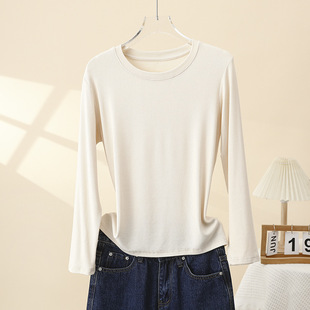 White Base Shirt Women's 2025 Early Spring New Thread Round Neck Long-sleeved T-shirt Slim-fit Slimming Inner Jacket Spring and Autumn