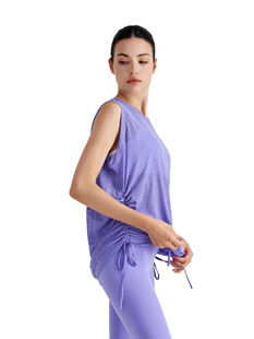 Slub Yarn Yoga Back Summer Breathable Heart Women's Loose Round Neck Sleeveless Sports Top Hem Drawstring Yoga Blouse