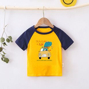 2024 Summer cross-border e-commerce supply Amazon children's clothing dinosaur series round neck comfortable short sleeve cotton T-shirt