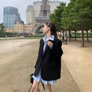 Grey Korean Style Small Suit Jacket Women's 2024 New Loose Casual Autumn and Winter Elegant Suit