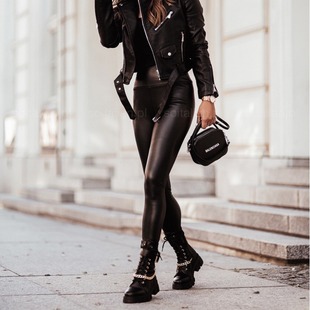 leather women leggings classic black high waist PU pants