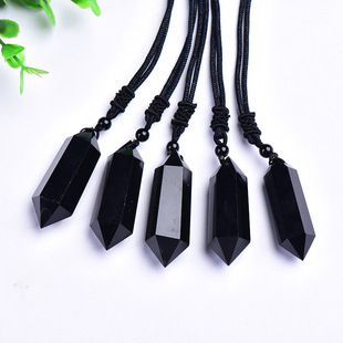 Natural crystal pendant obsidian double pointed hexagonal prism necklace various Crystal column exquisite pendant wholesale