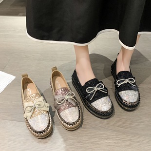 White plus size European Platform Shoes Women's Fashion Rhinestone Sequin Slip-on Platform