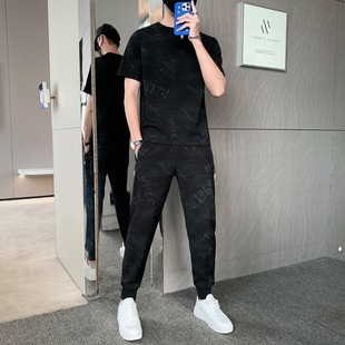Men's suit Summer Two-piece Sense Fashionable New Ice Silk Breathable Loose Casual Men's Wear Set