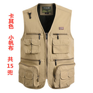 Pure Cotton Vest Spring and Autumn Middle-aged and Elderly Men's Dad Vest Multi-Pocket Vest Waistcoat Cardigan Double Lined