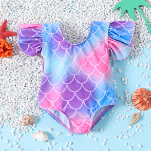 Women's Baby's Swimsuit Girls' Backless Bow Girls' Swimsuit Fish Scale Fly Edge Cross-border Baby Swimsuit